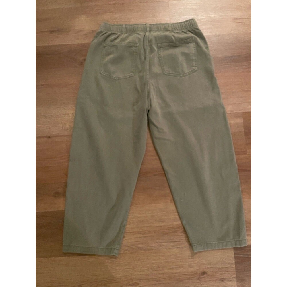 GAP Women’s Olive Green Denim Pull-On Barrel Pants Elastic Waist Pockets